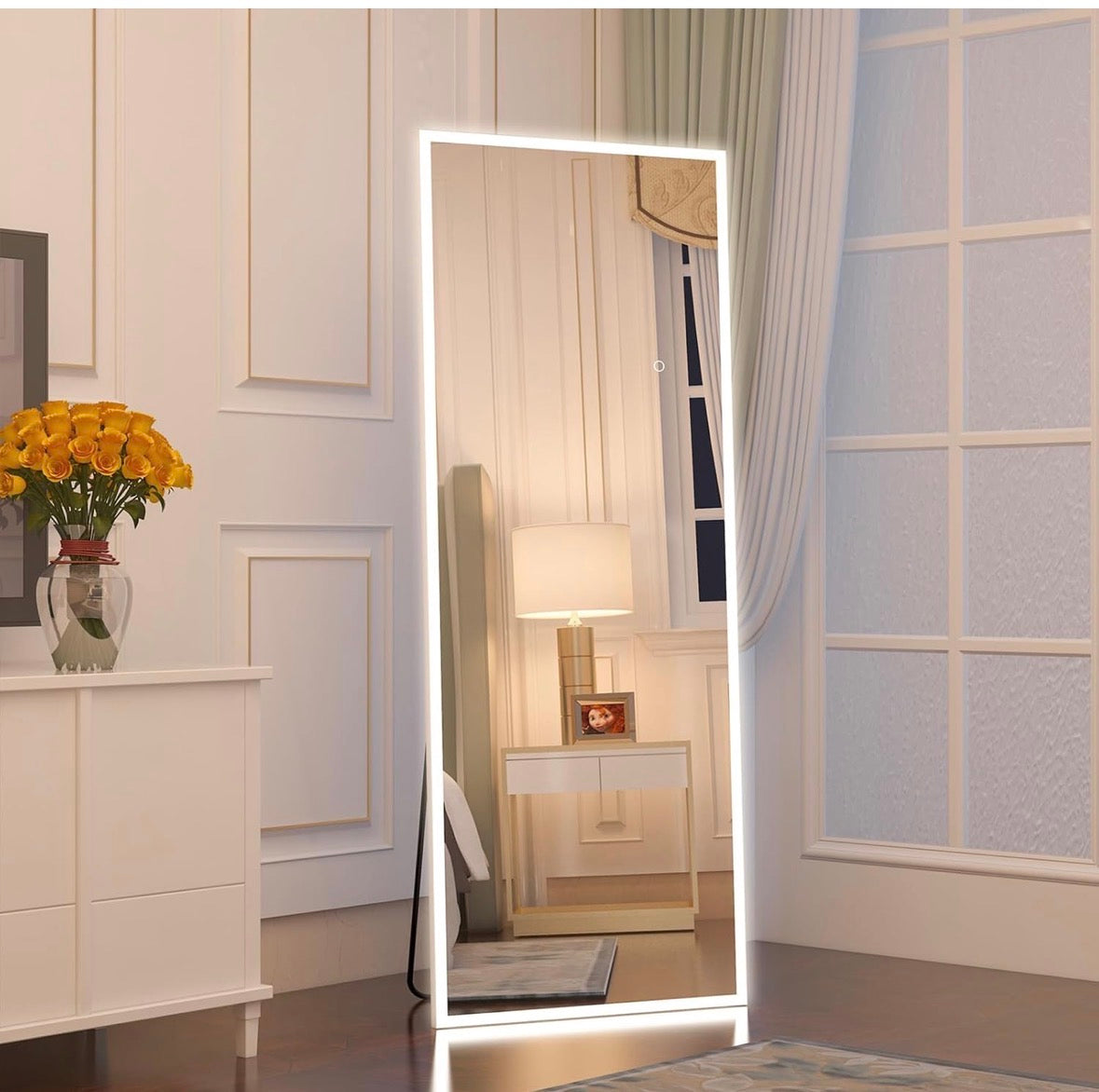 Ganzkörper Spiegel mit Licht, 160 x 50cm LED Bodenspiegel,Ankleidespiegel, hängender/ stehend montierbar Spiegel für Wohnzimmer Schlafzimmer