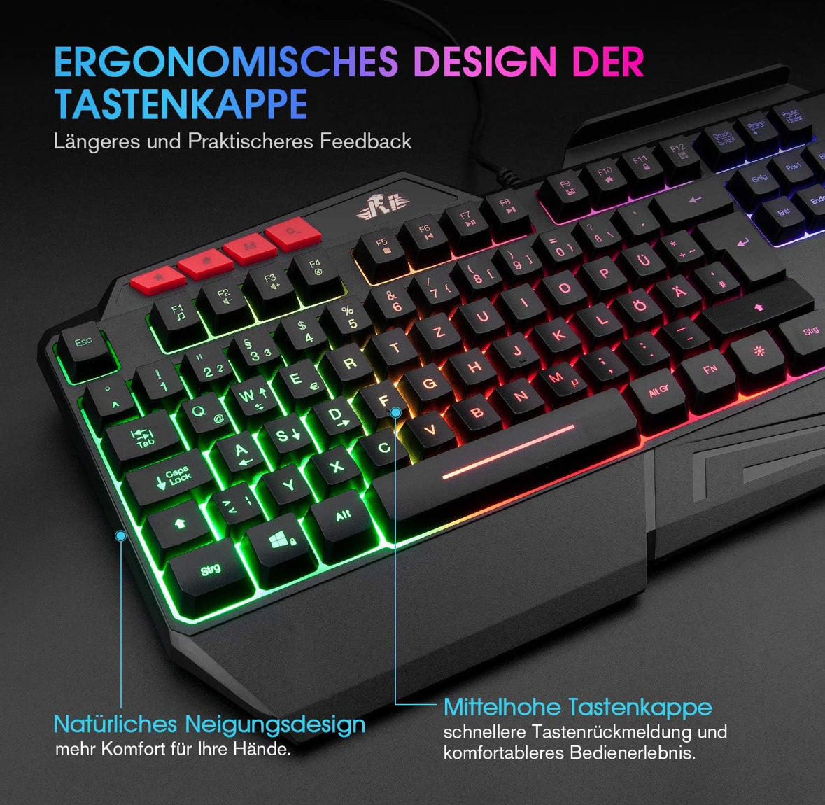Rii Gaming Tastatur, PC Tastatur Beleuchtet