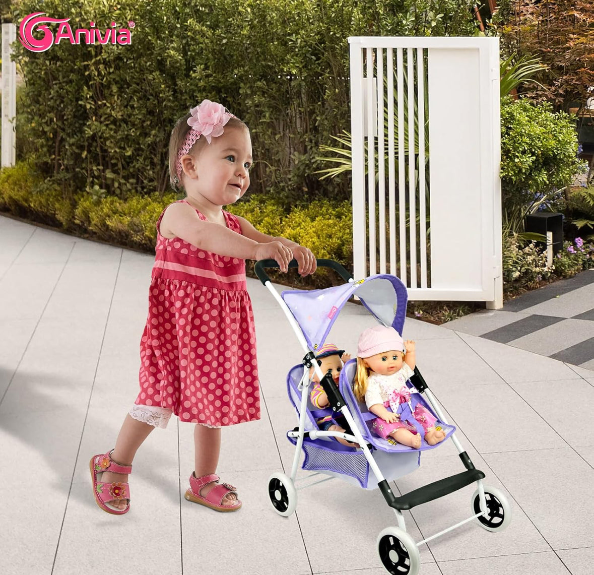 Anivia Puppen Puppenwagen,Faltbarer Kinderwagen Spielzeug Mädchen