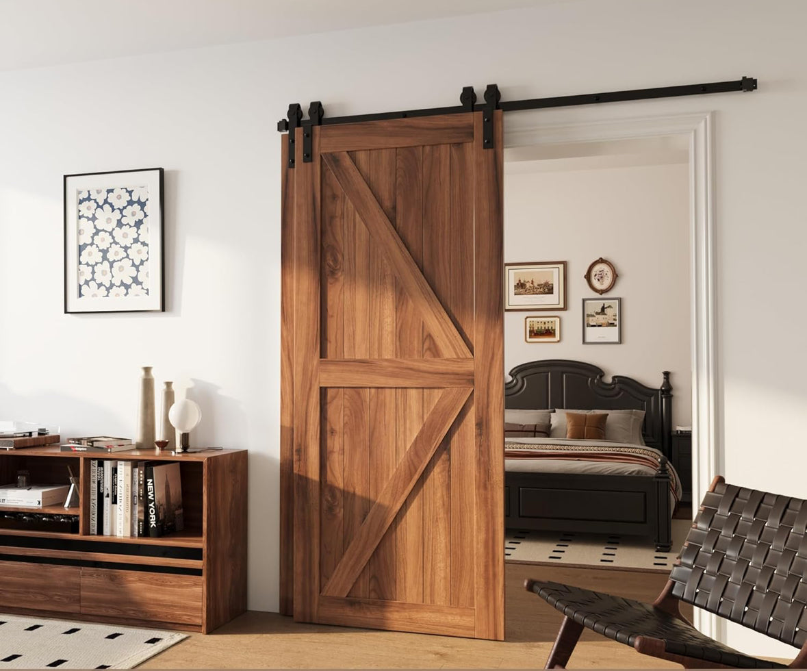 WINSOON 150cm einläufige Bypass-Scheunentür-Hardware-Doppeltüren-Set, strapazierfähig, einläufig, antike Rolle für Schrank, passend für Doppeltüren mit 76cm breiter Tür