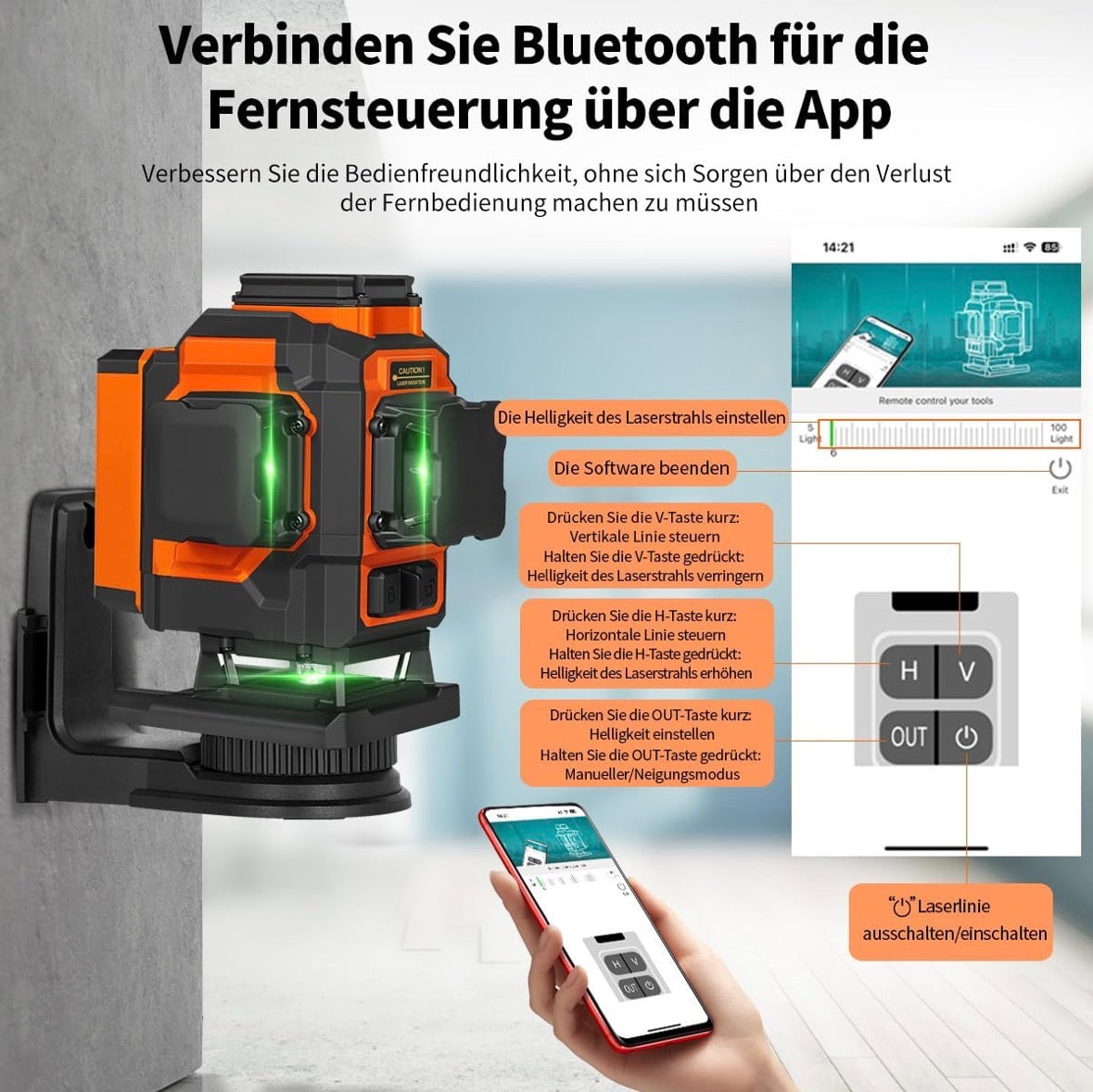 Kreuzlinienlaser grün,TakamineTech 3X360 Grad Laser Wasserwaage Selbstnivellierend,3D Kreuzlaser 12 Linienlaser,Baulaser für Innenbereich Baustelle,Wandlaser mit wiederaufladbarer Batterie(Type-C)