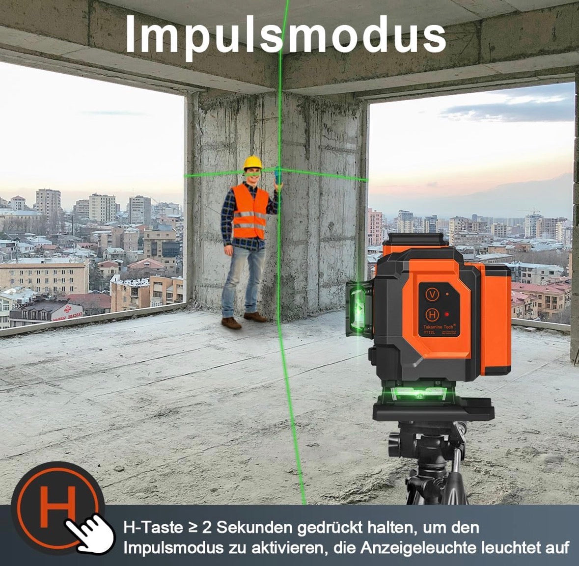 Kreuzlinienlaser grün,TakamineTech 3X360 Grad Laser Wasserwaage Selbstnivellierend,3D Kreuzlaser 12 Linienlaser,Baulaser für Innenbereich Baustelle,Wandlaser mit wiederaufladbarer Batterie(Type-C)