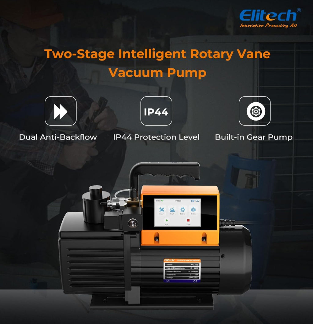 Elitech 12 CFM Vakuumpumpe, 2-stufige intelligente HVAC-Vakuumpumpe mit App-Steuerung, V1200