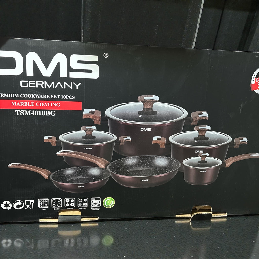 DMS® 10-teilig Induktion Kochgeschirr Kochset Töpfe Pfannen Set Bratpfanne Kasserolle Suppentopf mit Glasdeckel Marbel Beschichtung Spülmaschinengeeignet TSM4010