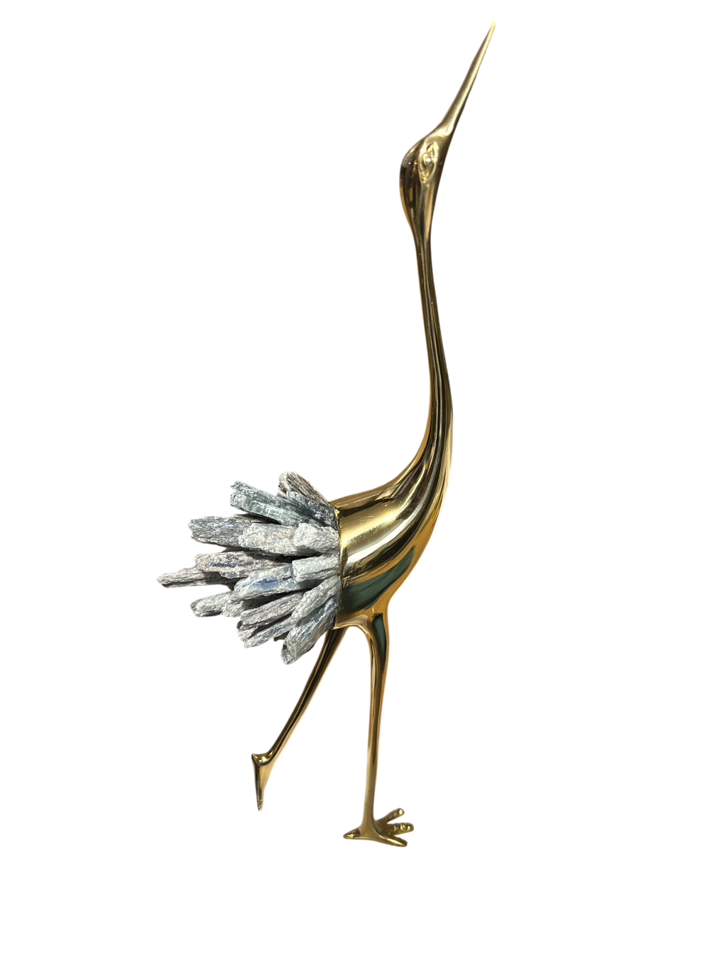 Elegante Goldene Kranichstatuen mit Kristallschwanzakzenten