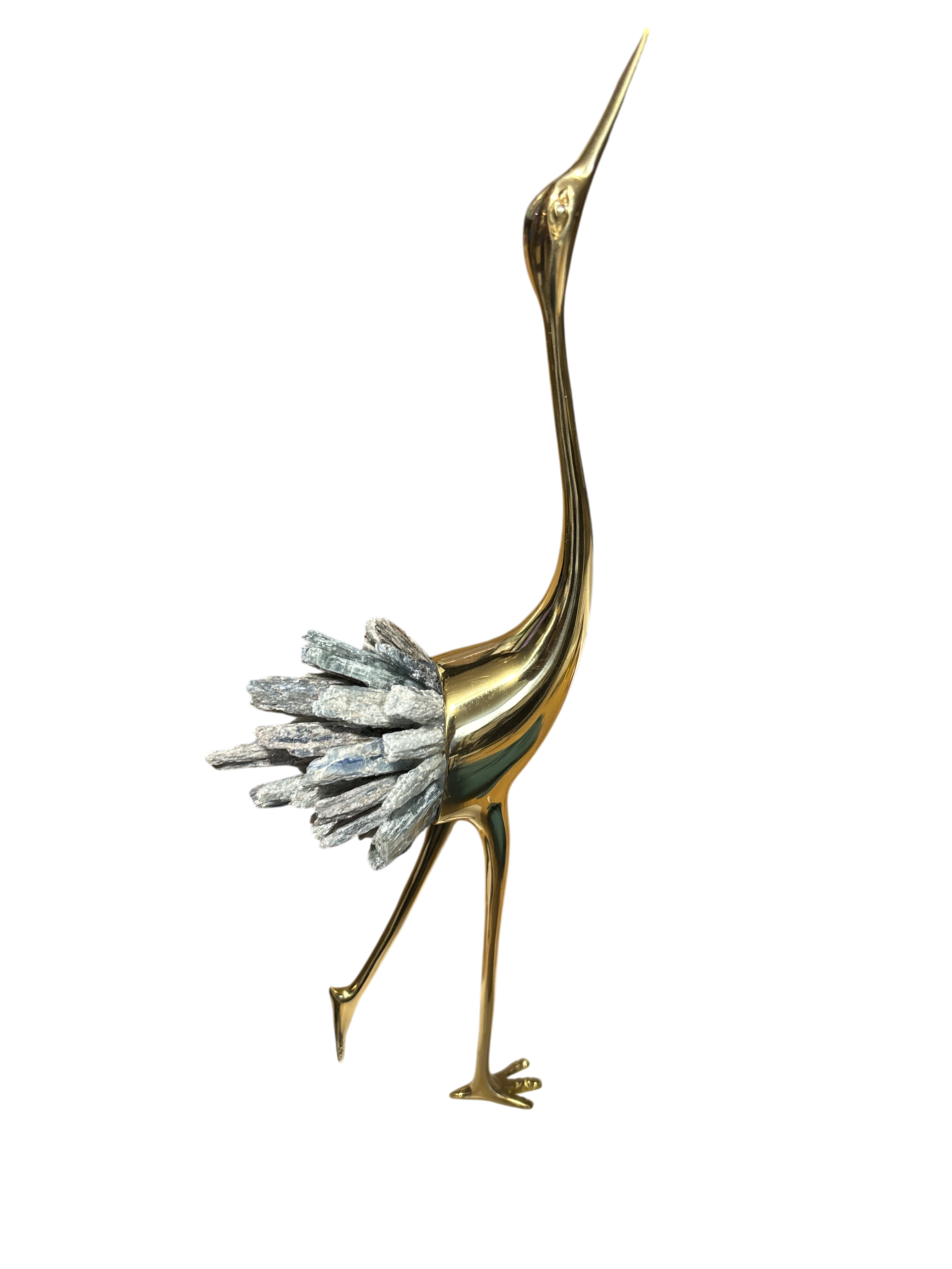 Elegante Goldene Kranichstatuen mit Kristallschwanzakzenten