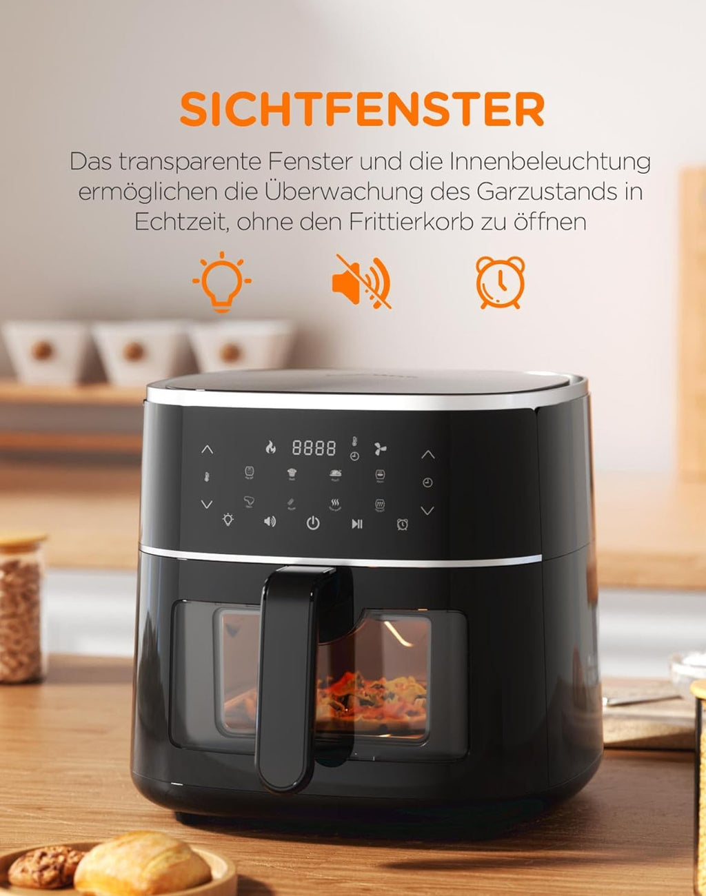 tomons Heißluftfritteuse 6L, Friteuse Heissluft Fritteusen Air Fryer mit Sichtfenster(KA01004),Zustand: sehr gut