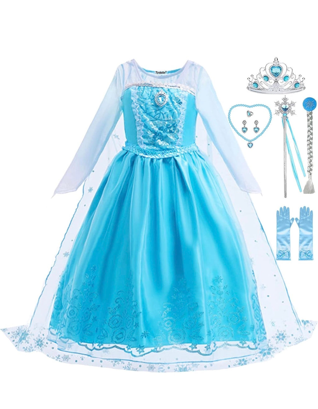 Prinzessin Elsa Kostüm für Mädchen Eiskönigin Kleid Kinder Halloween Karneval Verkleidung 146-152
