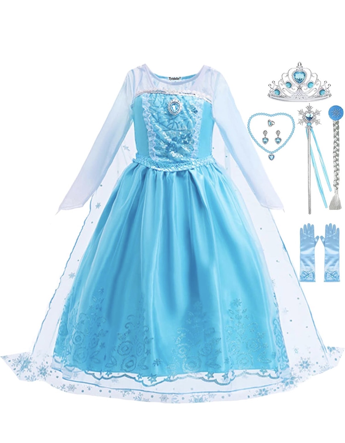 Prinzessin Elsa Kostüm für Mädchen Eiskönigin Kleid Kinder Halloween Karneval Verkleidung 146-152