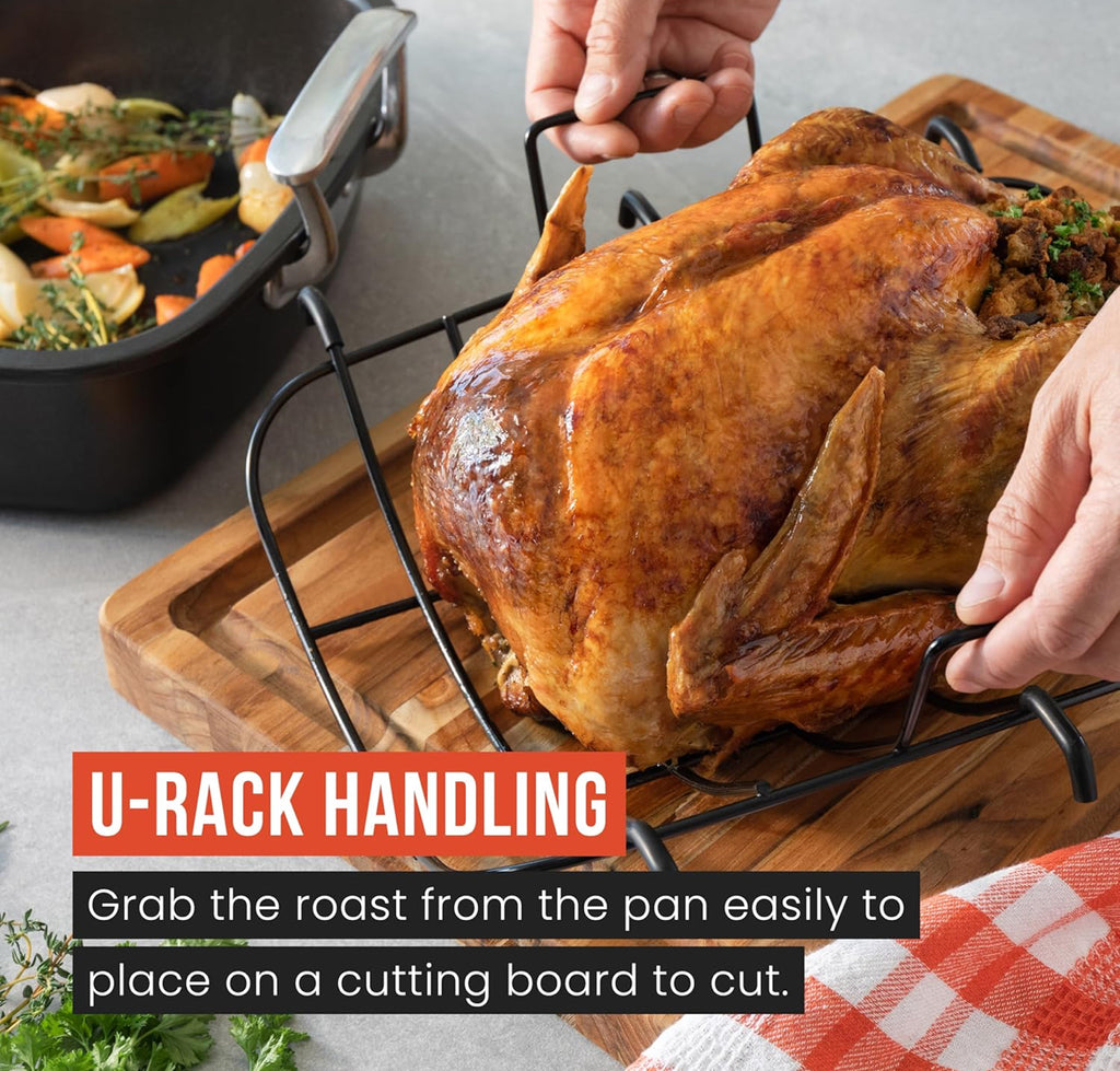 Chef Pomodoro XL Große Bratpfanne aus Karbonstahl mit U-Rost, 47 x 34 cm, Extra-Groß, Grau – Die ultimative Lösung für makellose Braten und BBQs(OVP Beschädigt)