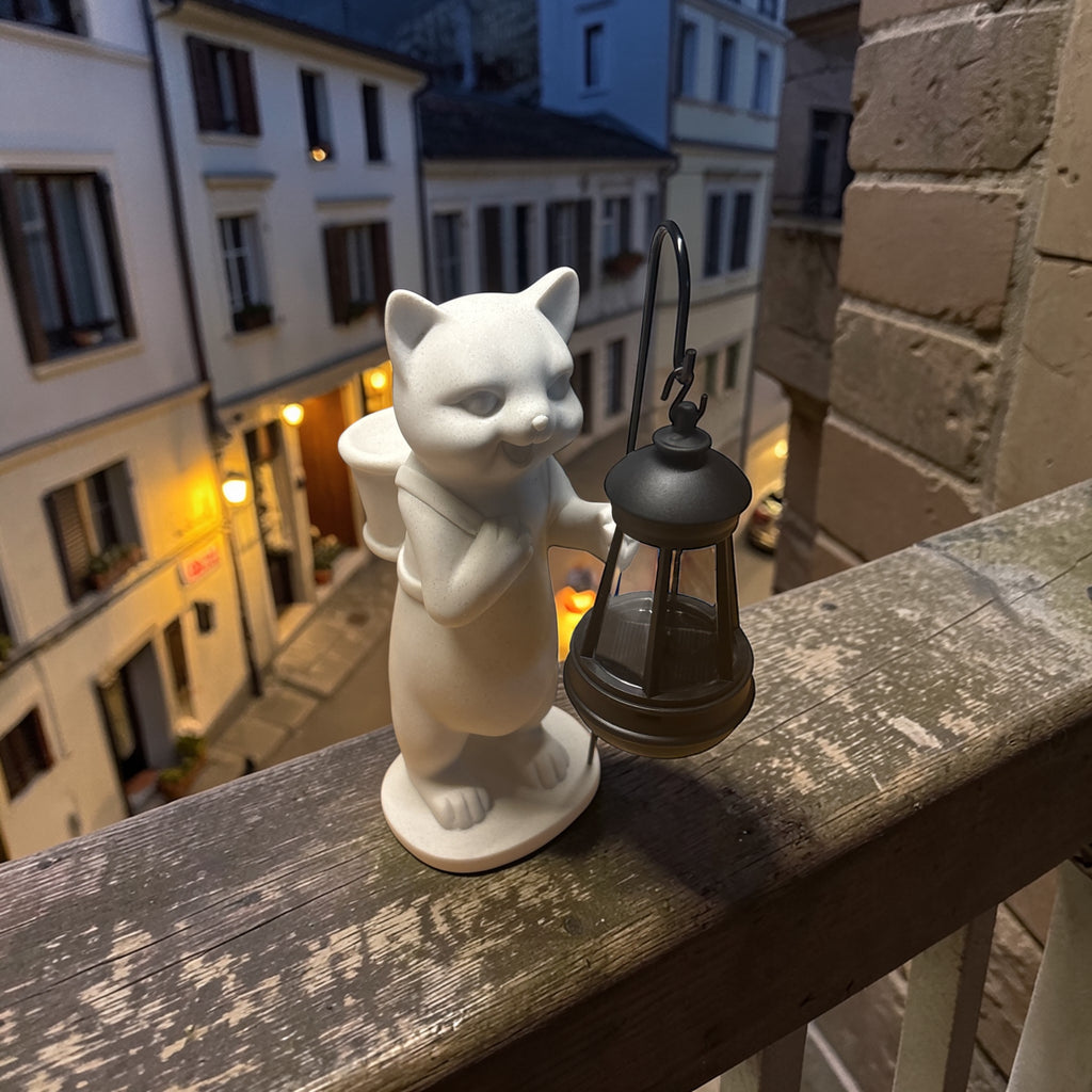Solar Laterne Still: Katze Harz Statue, Outdoor geeignet (h 26cm),Zustand: Unbenutzt (Verpackung geöffnet)