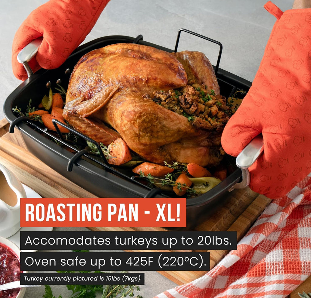 Chef Pomodoro XL Große Bratpfanne aus Karbonstahl mit U-Rost, 47 x 34 cm, Extra-Groß, Grau – Die ultimative Lösung für makellose Braten und BBQs(OVP Beschädigt)