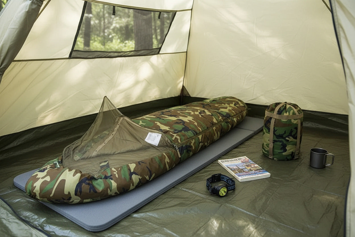 Mehrlagiger Militär Schlafsack-System warm, wetterbeständig,Wald Camo,Moskitonetz