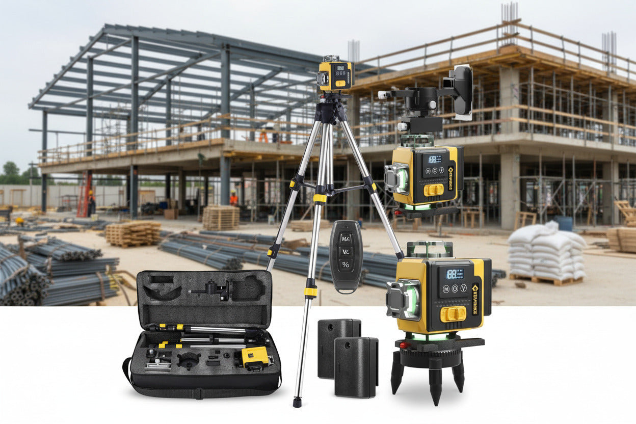 Geevorks Laser Wasserwaage 4D Kreuzlinienlaser Profi-Set | 16 Linien Selbstnivellierend, 25m Reichweite mit Stativ | 2 * 2400mAh Akku + Fernbedienung & Wandhalterung IP54