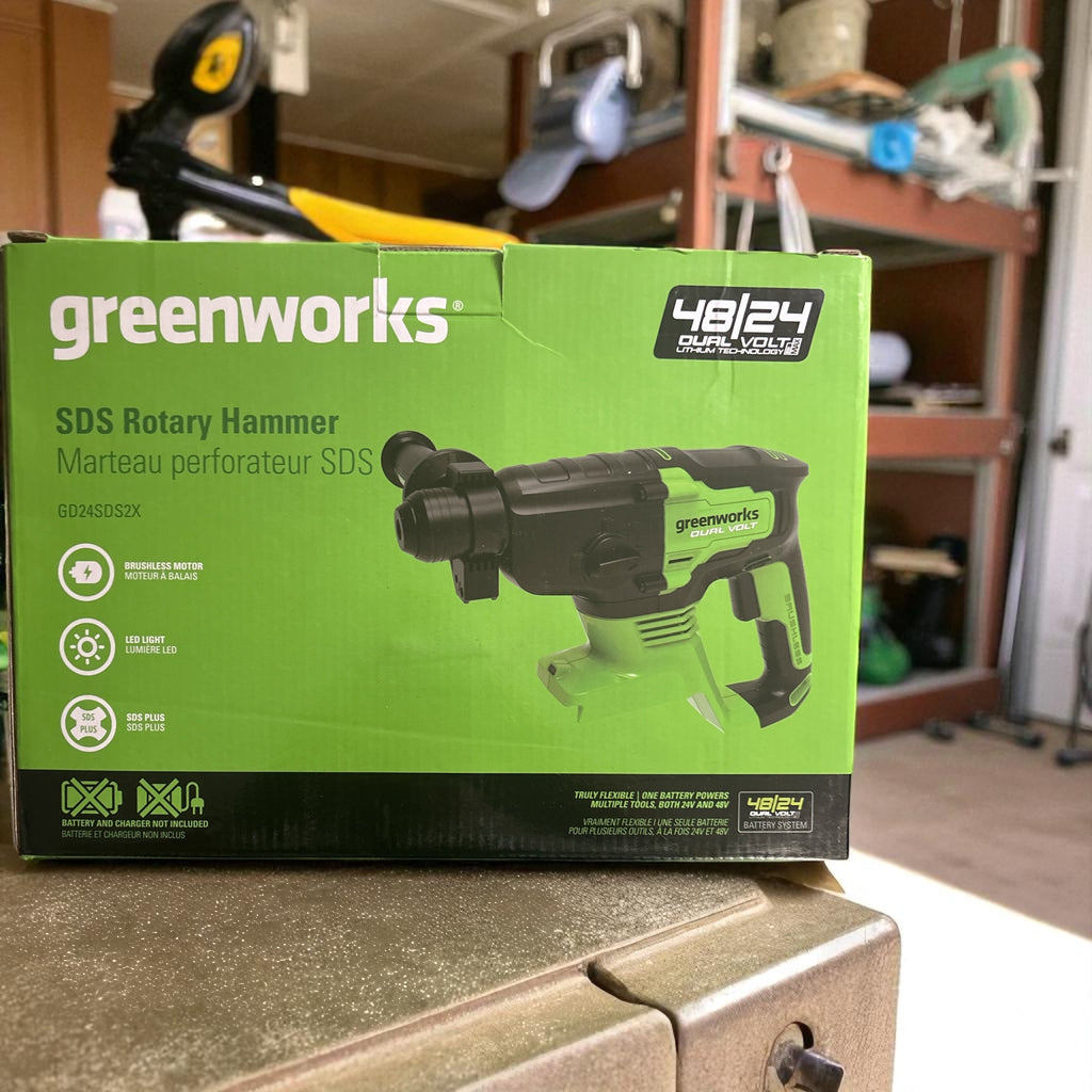 Greenworks GD24SDS2 Akku Bohrhammer SDS mit bürstenlosem Motor, 0-1000 U/min, 0-4500ipm, 2 Joule Schlagstärke, OHNE 24V Akku & Ladegerät