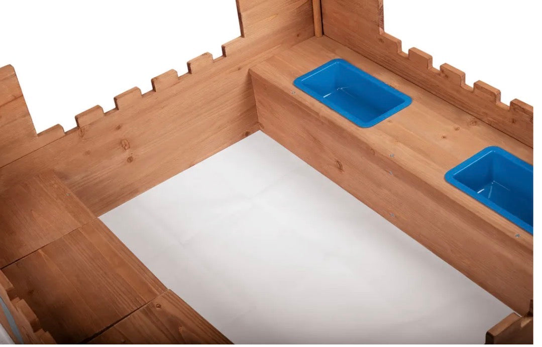 PLAYTIVE Sandkasten Ritterburg aus Vollholz inkl. Bodenvlies ca113 x 70 x 113 cm