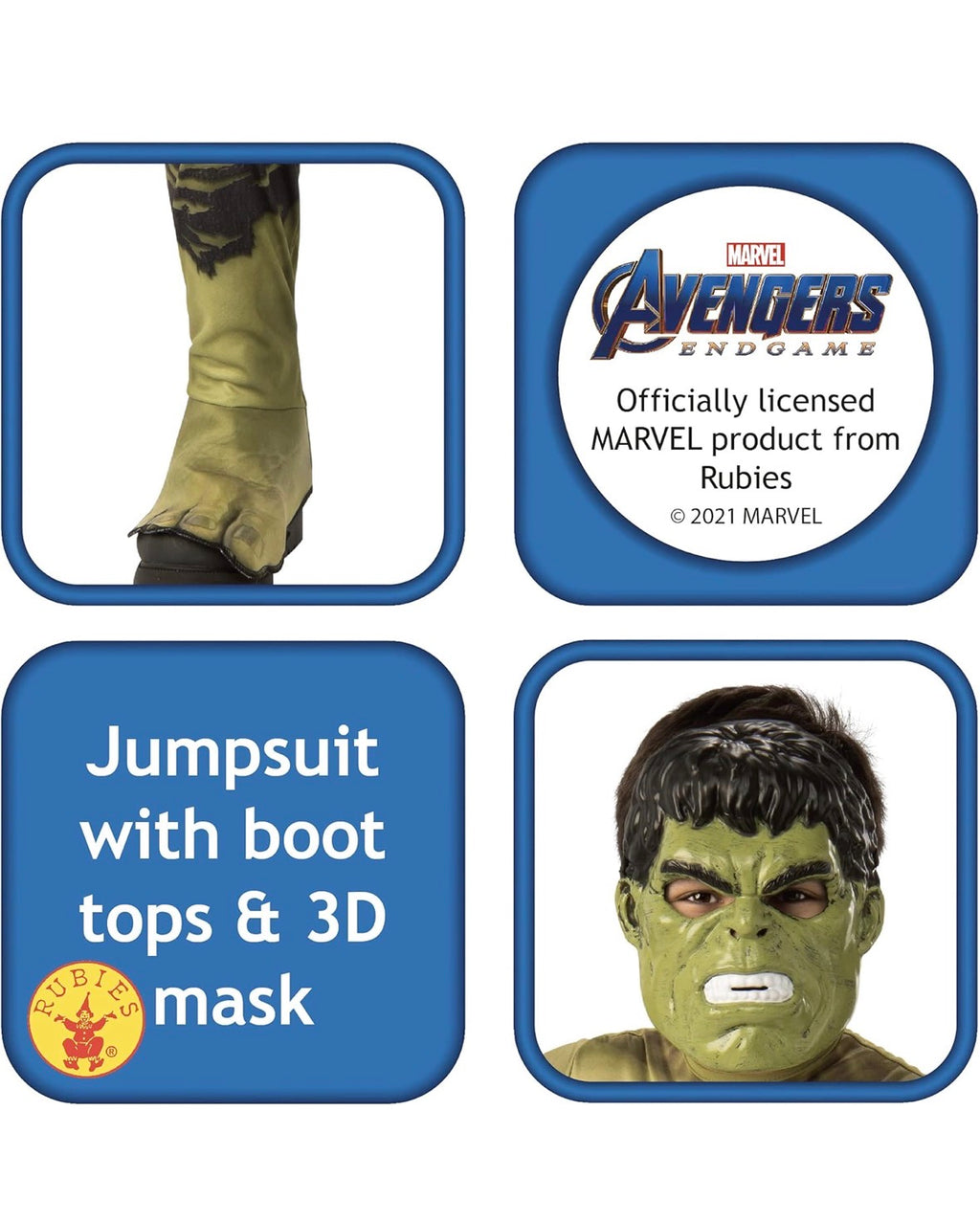 Rubie's Official Marvel Avengers Endgame Hulk Classic KinderKostüm , 122-128