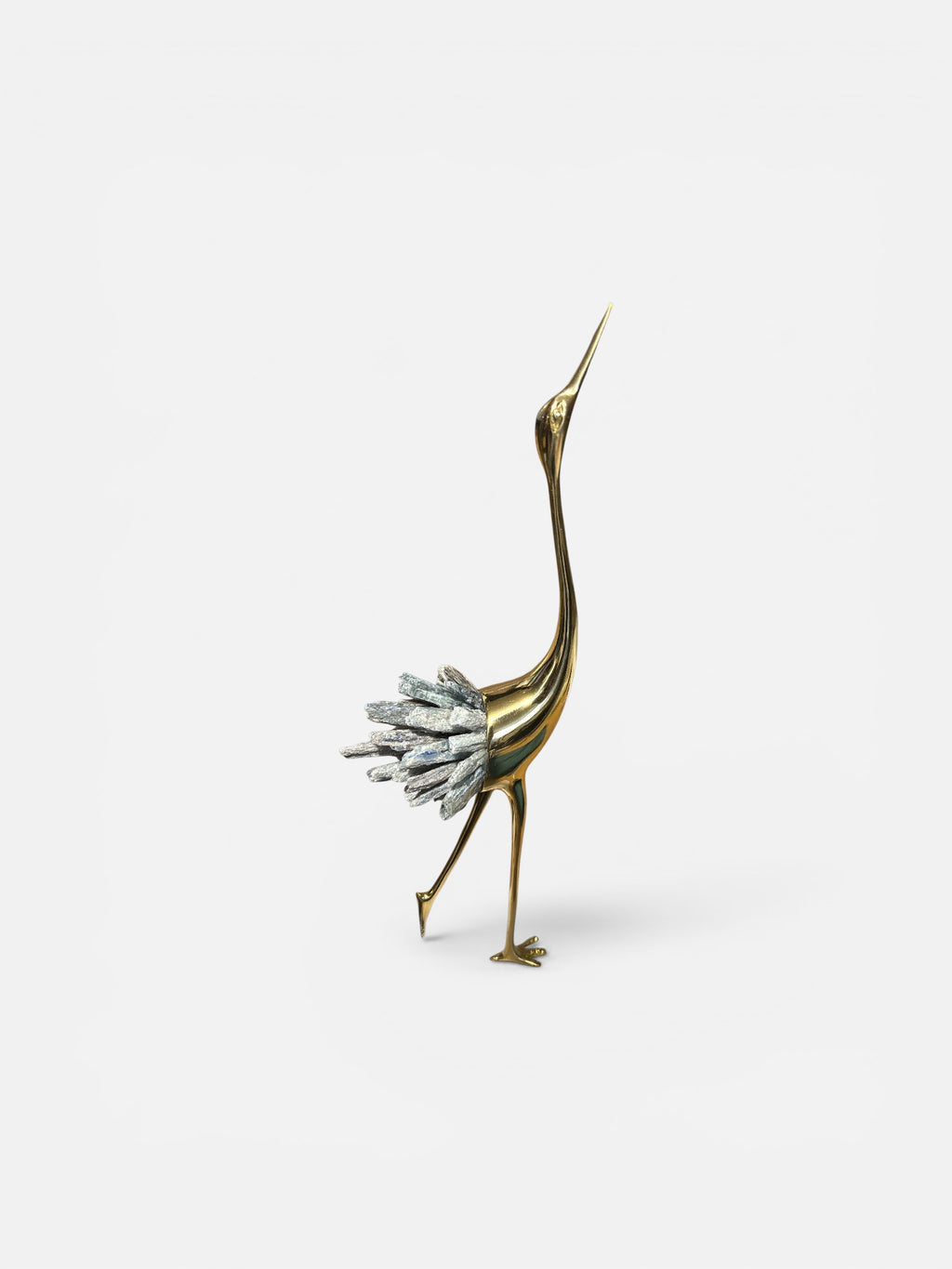 Elegante Goldene Kranichstatuen mit Kristallschwanzakzenten