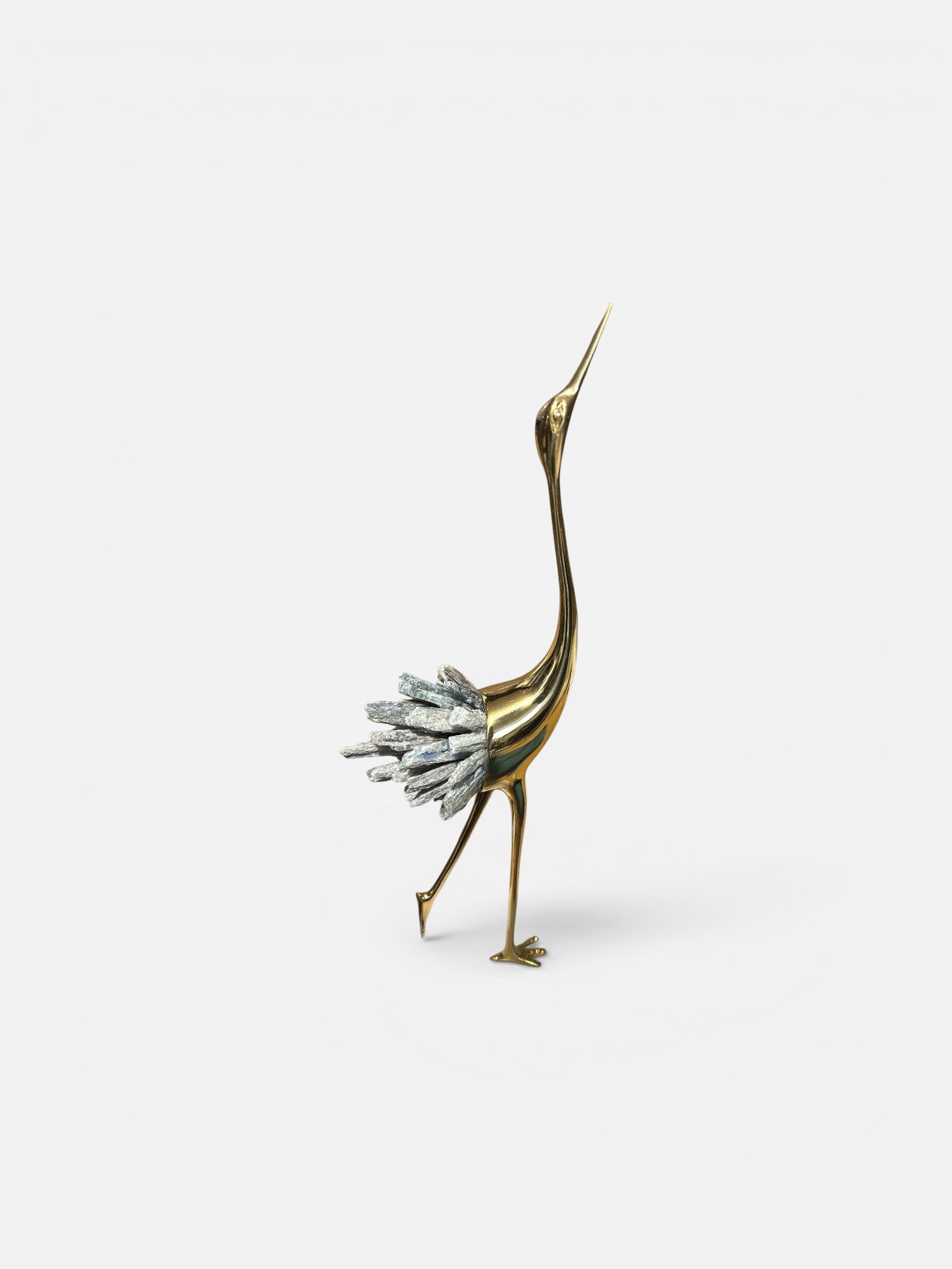 Elegante Goldene Kranichstatuen mit Kristallschwanzakzenten