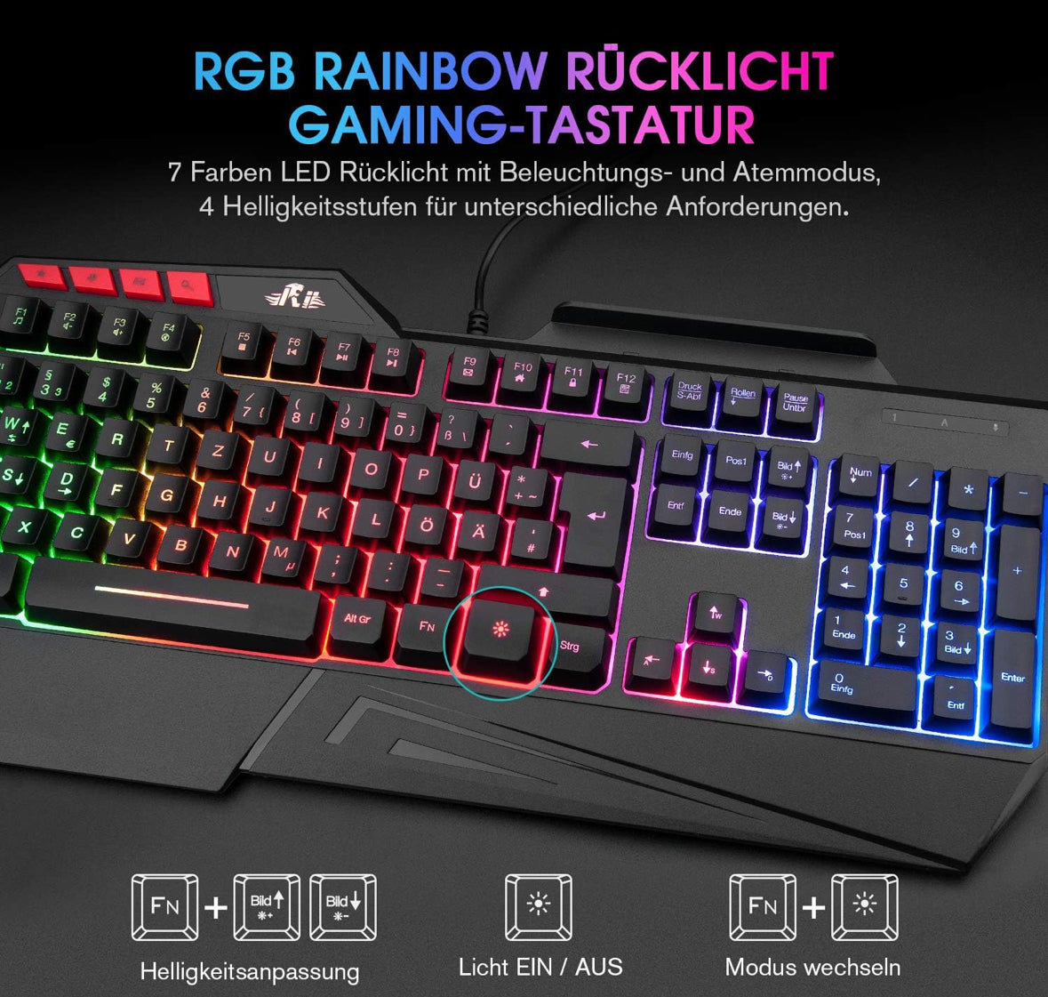 Rii Gaming Tastatur, PC Tastatur Beleuchtet