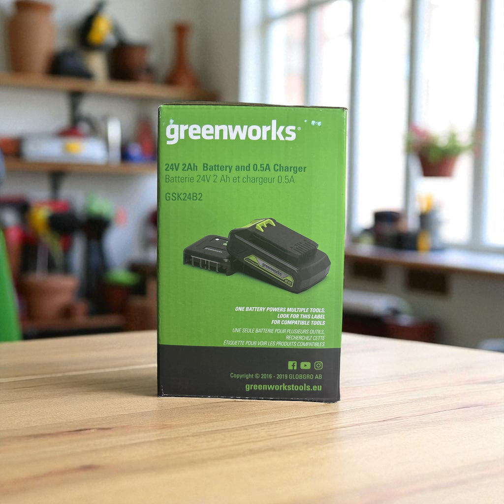 Greenworks 24V Original Akku und Ladegerät - 2Ah Lithium-Ionen Akku,- GSK24B2