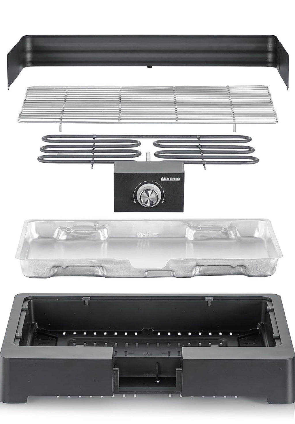 SEVERIN Tischgrill mit Edelstahl-Grillrost für drinnen und draußen, Elektrogrill mit schnellem Grill-Start, Balkon Grill ohne Verbrennungsgefahr, Schwarz, PG 8565 ( Ohne OVP und Bedienungsanleitung)