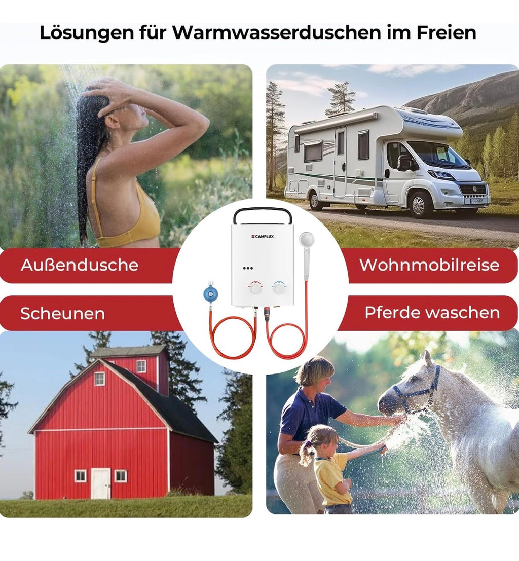 CAMPLUX AY132-DE 5 Liter Tankless Gasdurchlauferhitzer 50mbar, LPG Durchlauferhitzer mit Tragbarer Griff, 10 kW, Propan- oder Butangas, Gebraucht ( Zustand: wie neu )