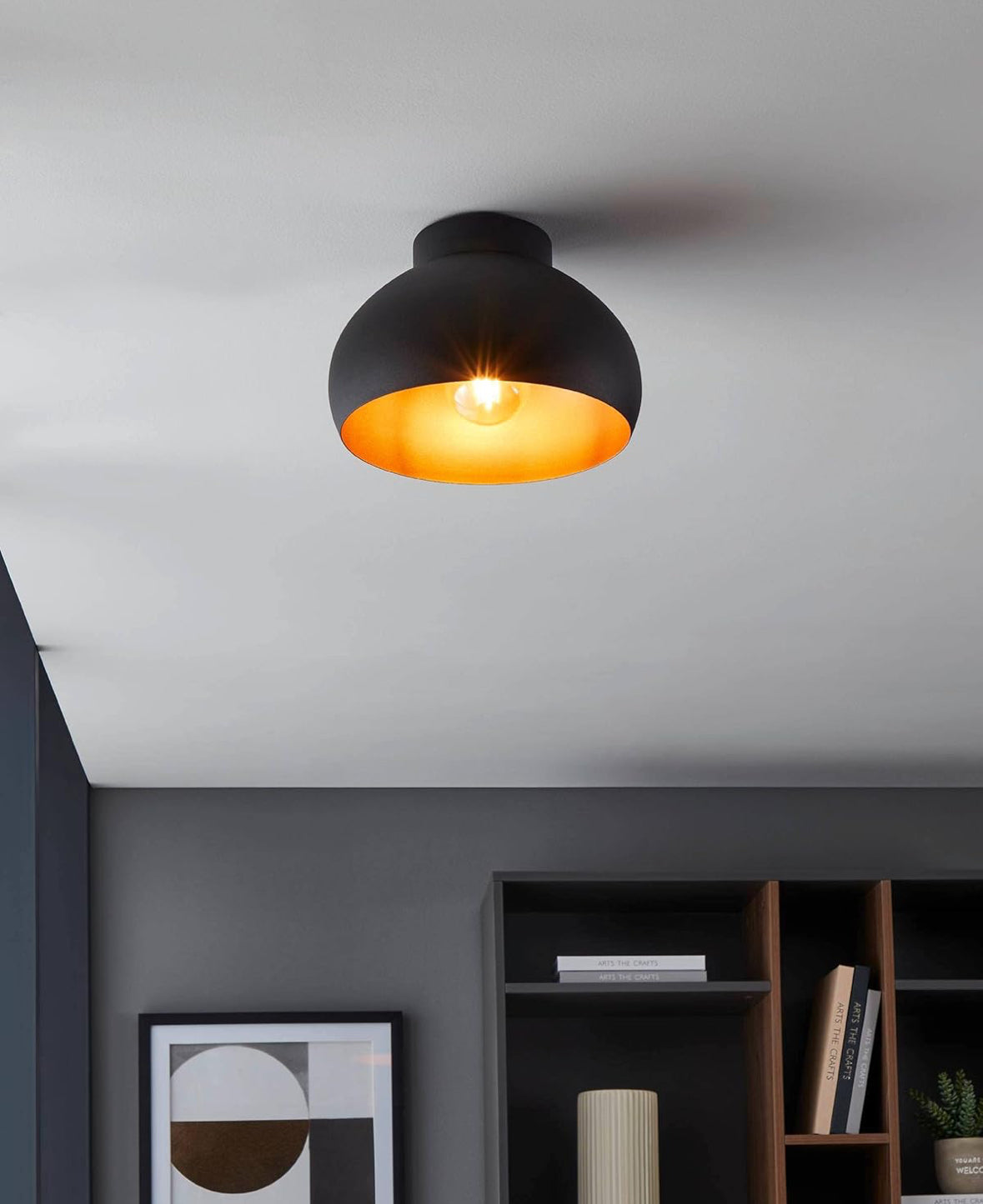 EGLO Deckenlampe Mogano 2 1-flammige Deckenleuchte aus Metall in Schwarz und Kupfer mit E27 Fassung