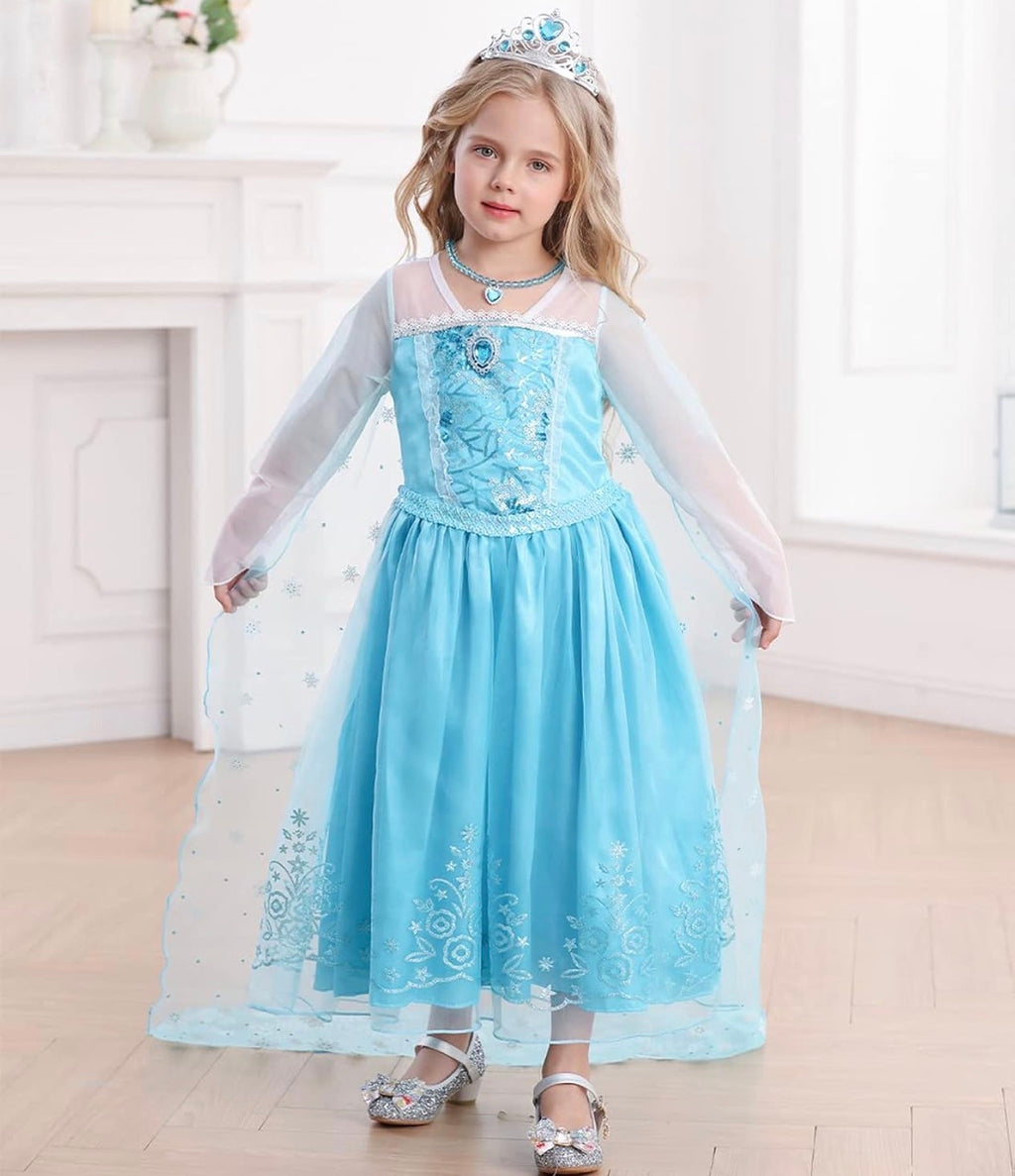 Prinzessin Elsa Kostüm für Mädchen Eiskönigin Kleid Kinder Halloween Karneval Verkleidung 146-152