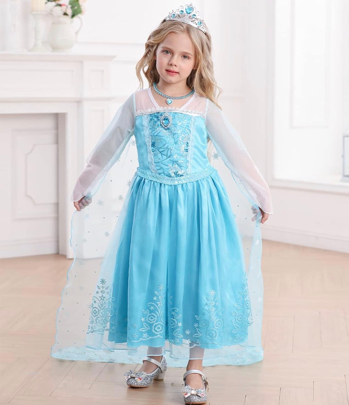 Prinzessin Elsa Kostüm für Mädchen Eiskönigin Kleid Kinder Halloween Karneval Verkleidung 146-152