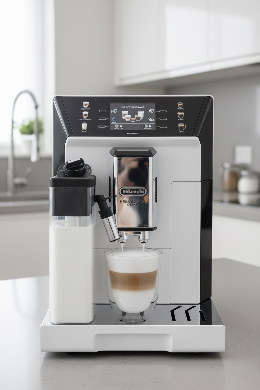 Kaffeevollautomat der Firma De'Longhi Model :PrimaDonna Class ECAM 550.65.W , Milchsystem,Farbdisplay , App-Steuerung, weiß ( Retoure Gebraucht, Zustand: sehr gut )
