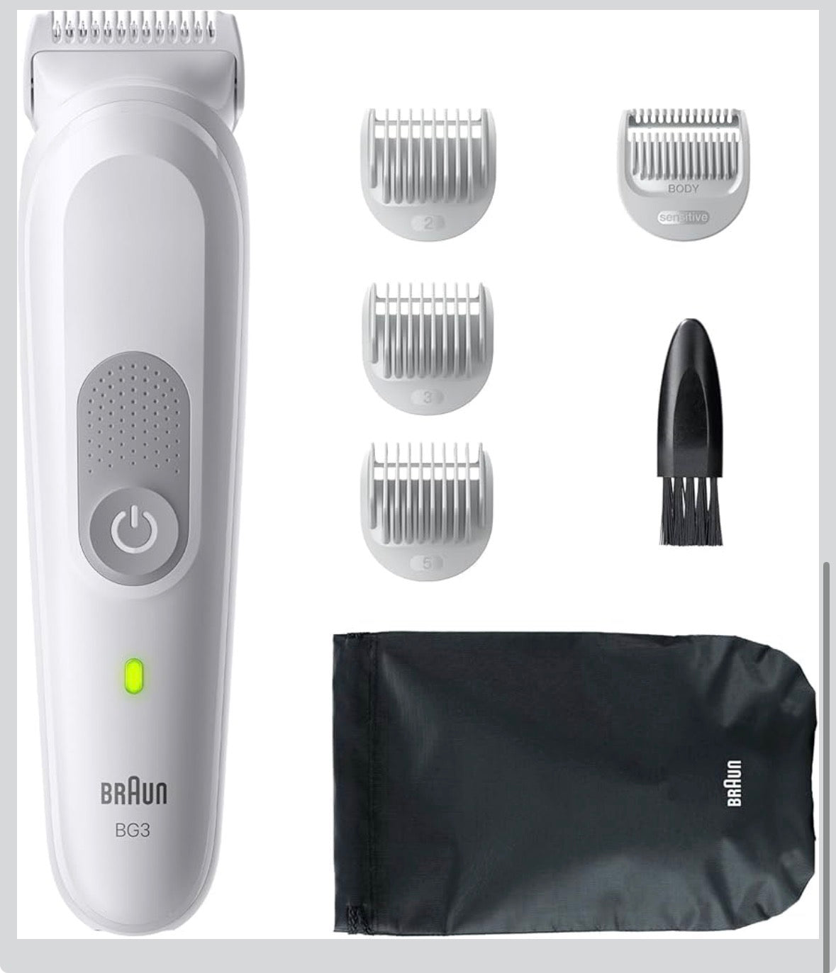 Braun Bodygroomer Series 3, Elektrischer Körperrasierer Herren mit 6 Zubehörteile, Kabelloser Trimmer für Intimbereich und Körper, 80 Min Akku, Wasserdichter Körperhaartrimmer, BG3575, Grau
