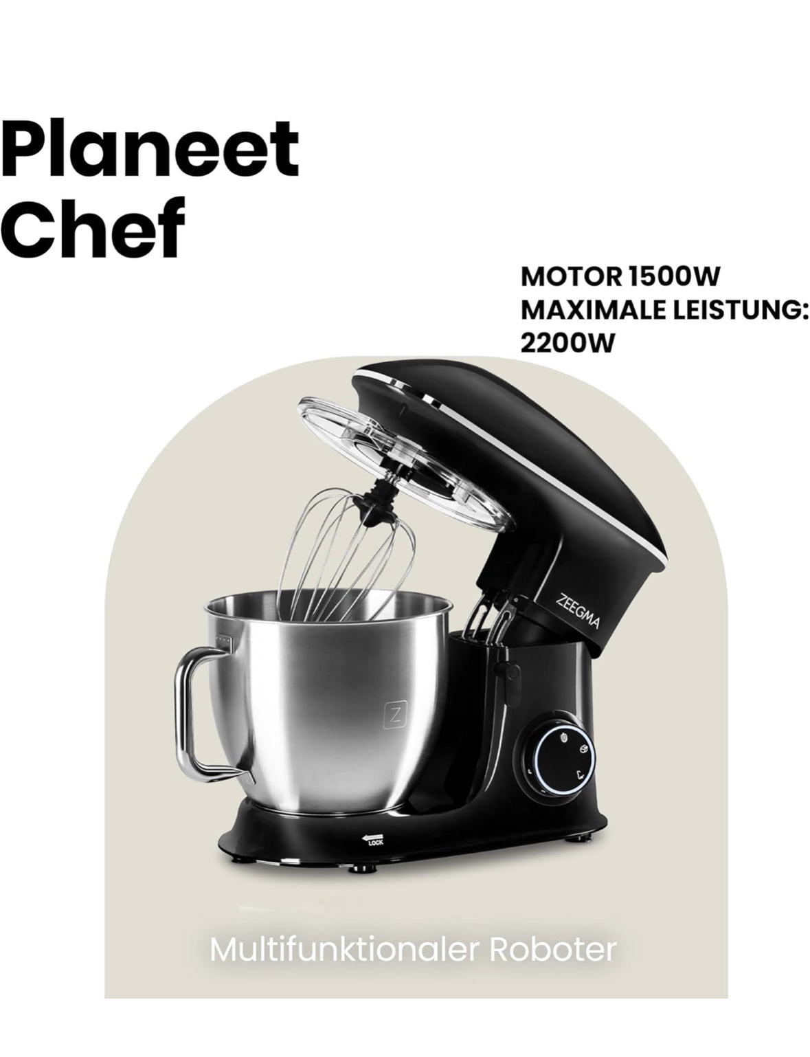 ZEEGMA Planeet Chef Küchenmaschine, Knetmaschine 1500W