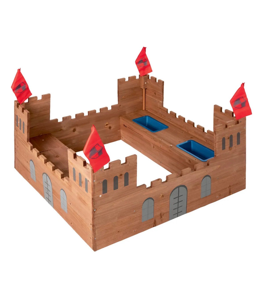 PLAYTIVE Sandkasten Ritterburg aus Vollholz inkl. Bodenvlies ca113 x 70 x 113 cm
