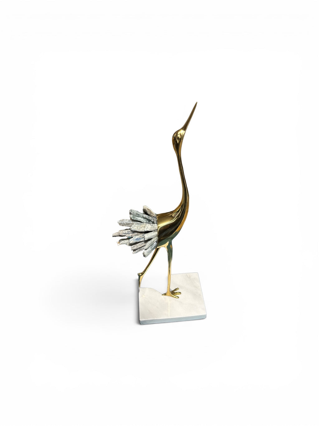 Elegante Goldene Kranichstatuen mit Kristallschwanzakzenten