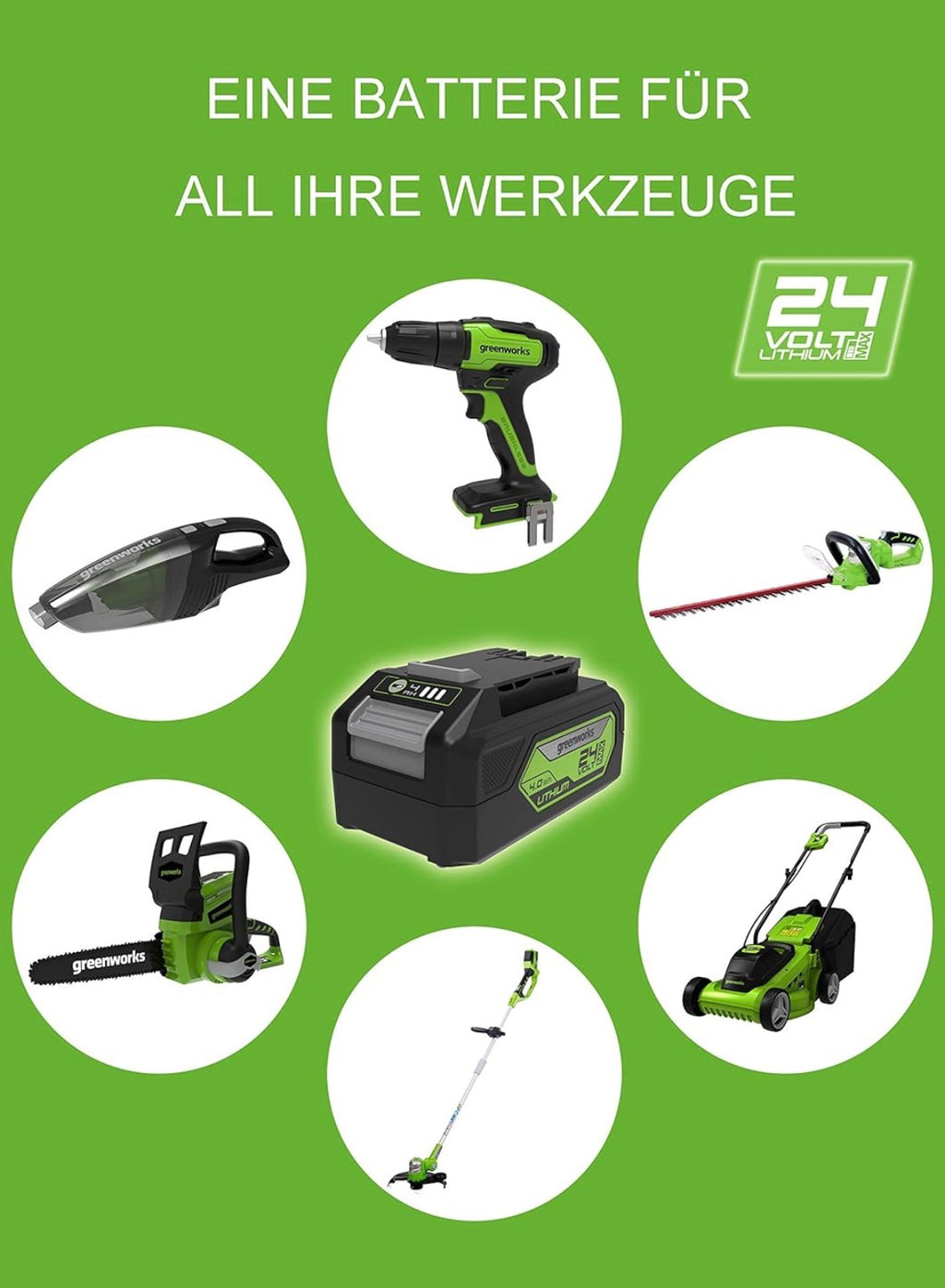 Greenworks Tools GD24AG Akku Winkelschleifer 125 mm Schneidemesser, 10500rpm, Links- oder Rechtshänder OHNE 24V Akku & Ladegerät