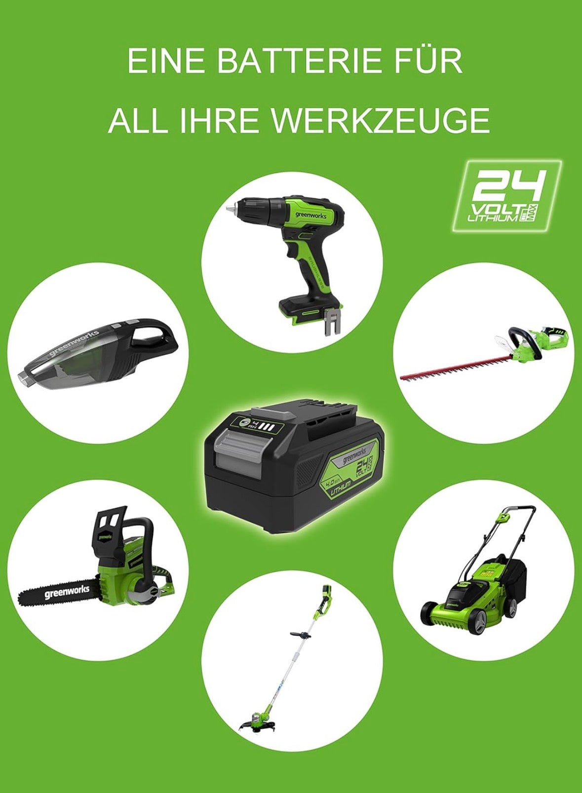 Greenworks Tools GD24AG Akku Winkelschleifer 125 mm Schneidemesser, 10500rpm, Links- oder Rechtshänder OHNE 24V Akku & Ladegerät