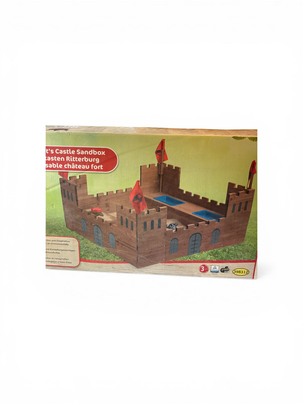 PLAYTIVE Sandkasten Ritterburg aus Vollholz inkl. Bodenvlies ca113 x 70 x 113 cm