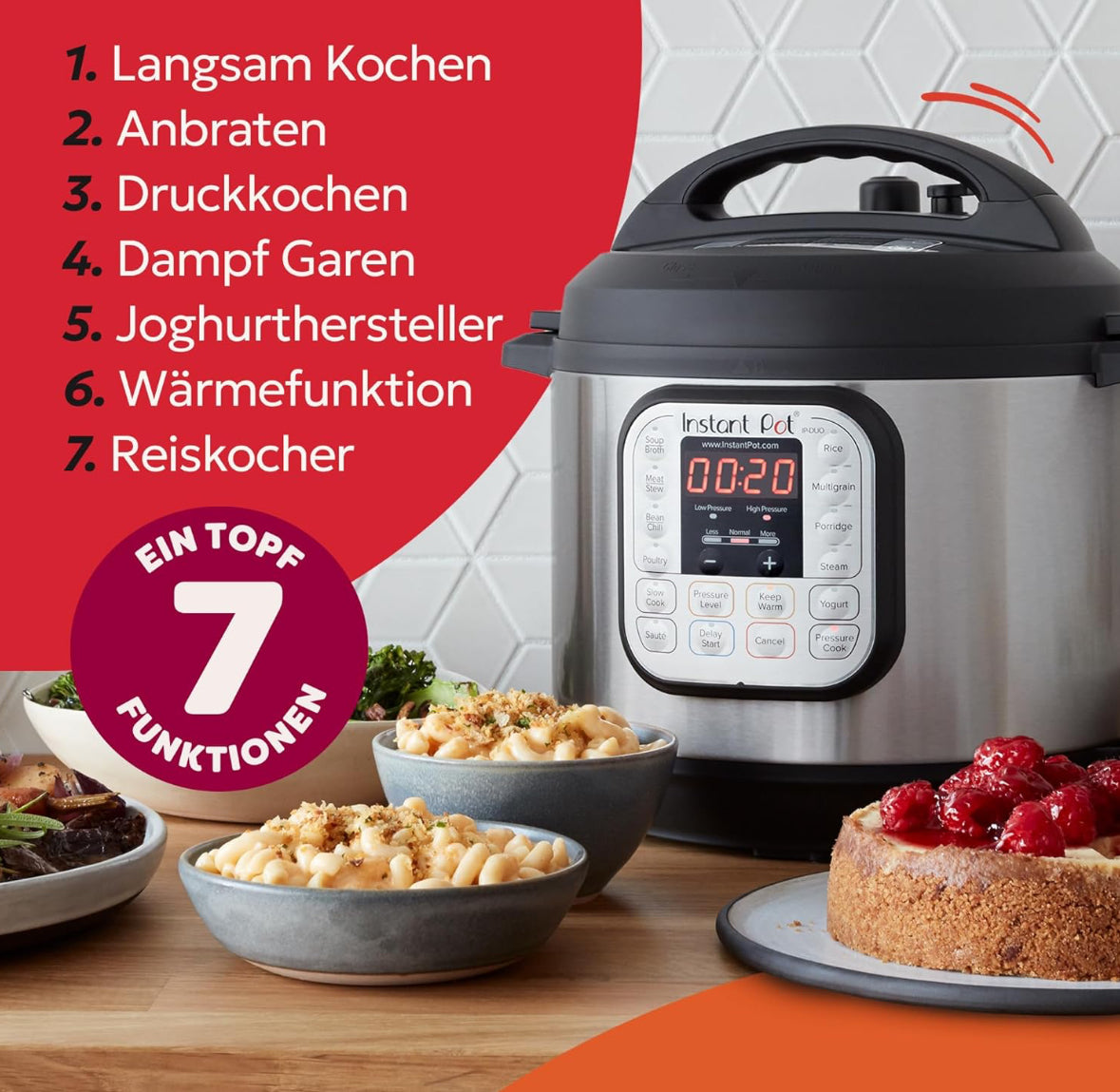 Instant Pot Duo 7-in-1-Multikocher 5,7 l – gebürstetes Edelstahl, großer Schnellkochtopf, Schongarer(Gebraucht,Zustand: wie neu )