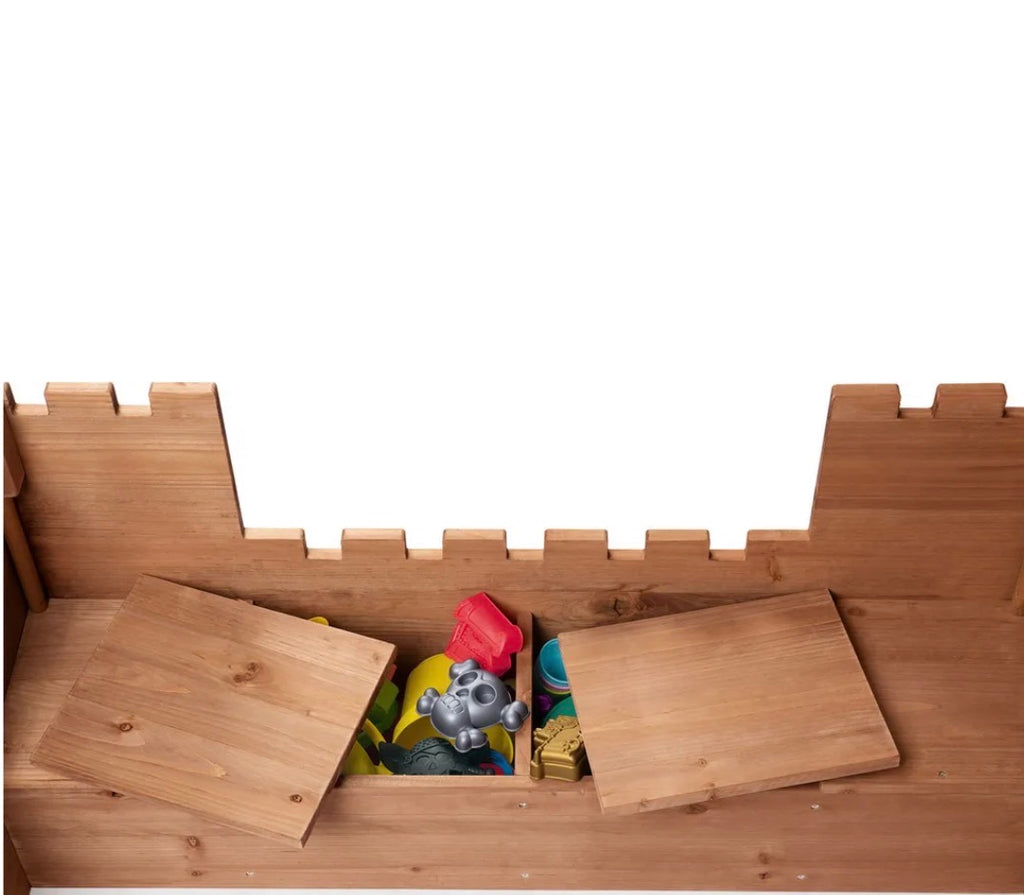 PLAYTIVE Sandkasten Ritterburg aus Vollholz inkl. Bodenvlies ca113 x 70 x 113 cm
