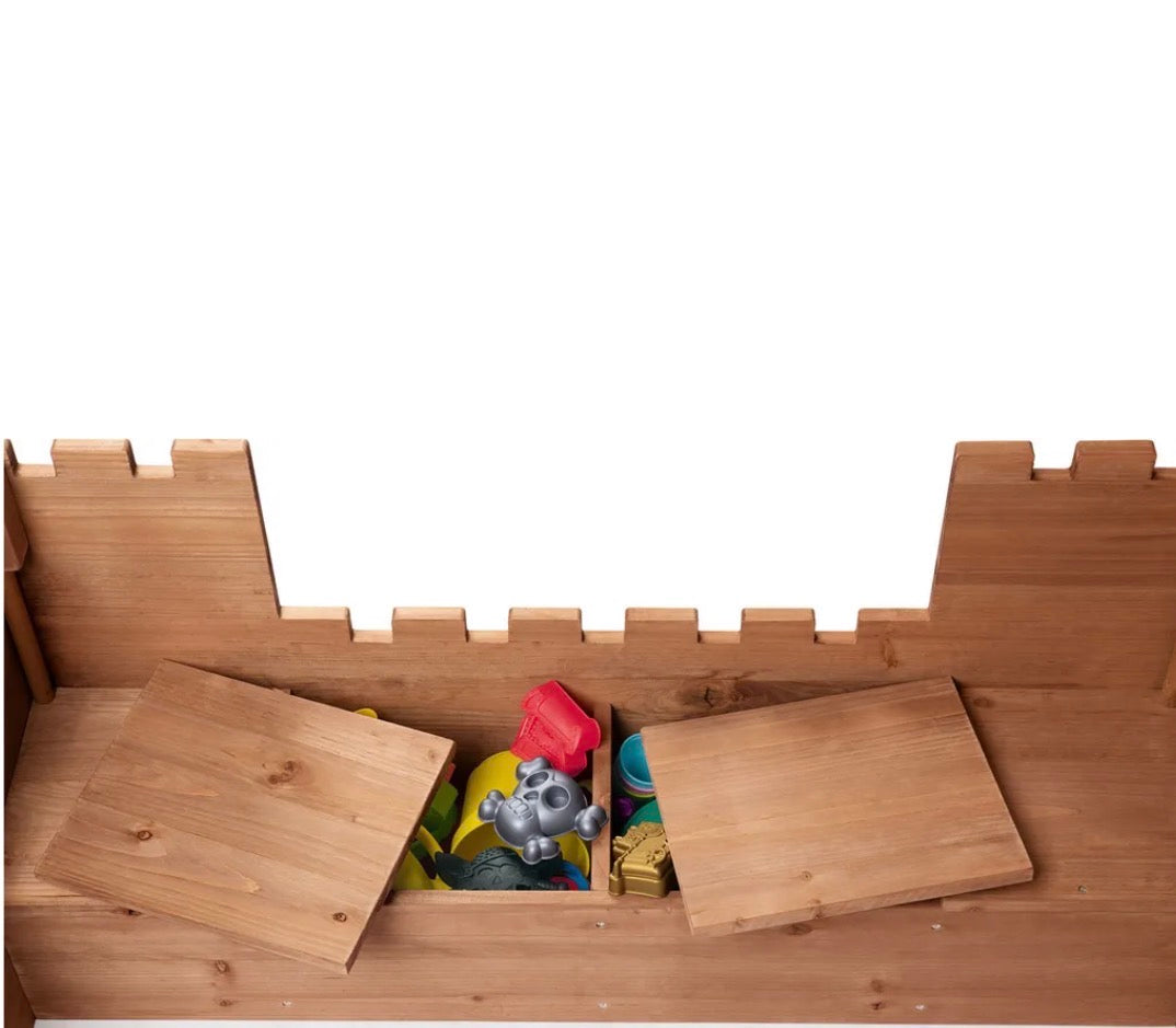 PLAYTIVE Sandkasten Ritterburg aus Vollholz inkl. Bodenvlies ca113 x 70 x 113 cm