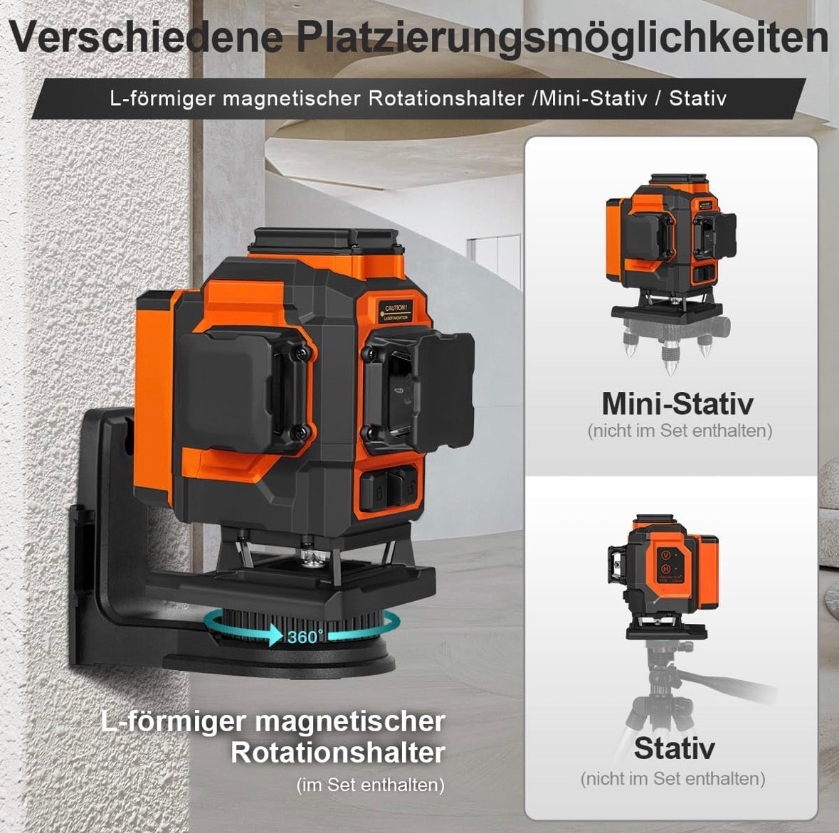 Kreuzlinienlaser grün,TakamineTech 3X360 Grad Laser Wasserwaage Selbstnivellierend,3D Kreuzlaser 12 Linienlaser,Baulaser für Innenbereich Baustelle,Wandlaser mit wiederaufladbarer Batterie(Type-C)