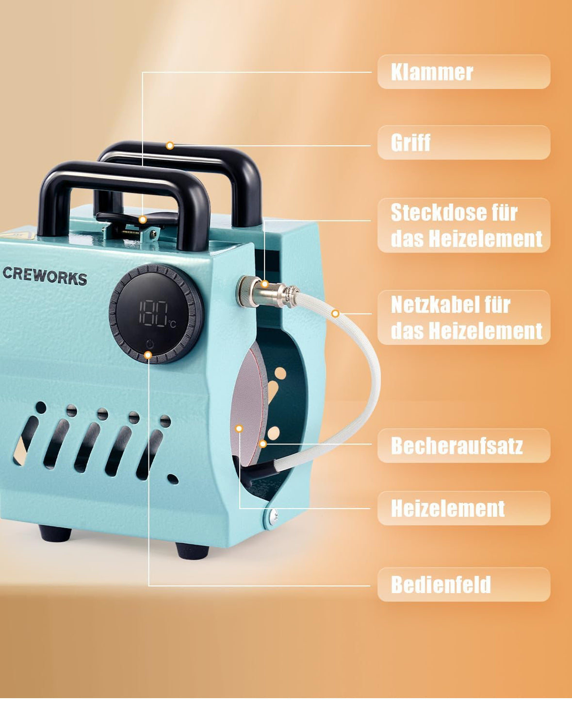 CREWORKS Mini Tassenpresse 9-15 oz Mug Sublimationspresse Mug Press Einstellbarer Zeittemperatur Tragbare Tassenpresse Maschine Becherpresse 265-440 ml Mugpresse Hitzepresse Heißpresse