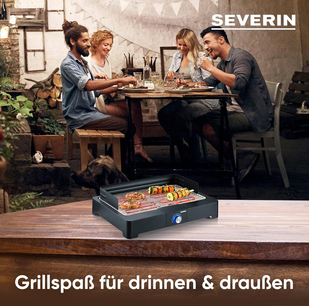 SEVERIN Tischgrill mit Edelstahl-Grillrost für drinnen und draußen, Elektrogrill mit schnellem Grill-Start, Balkon Grill ohne Verbrennungsgefahr, Schwarz, PG 8565 ( Ohne OVP und Bedienungsanleitung)