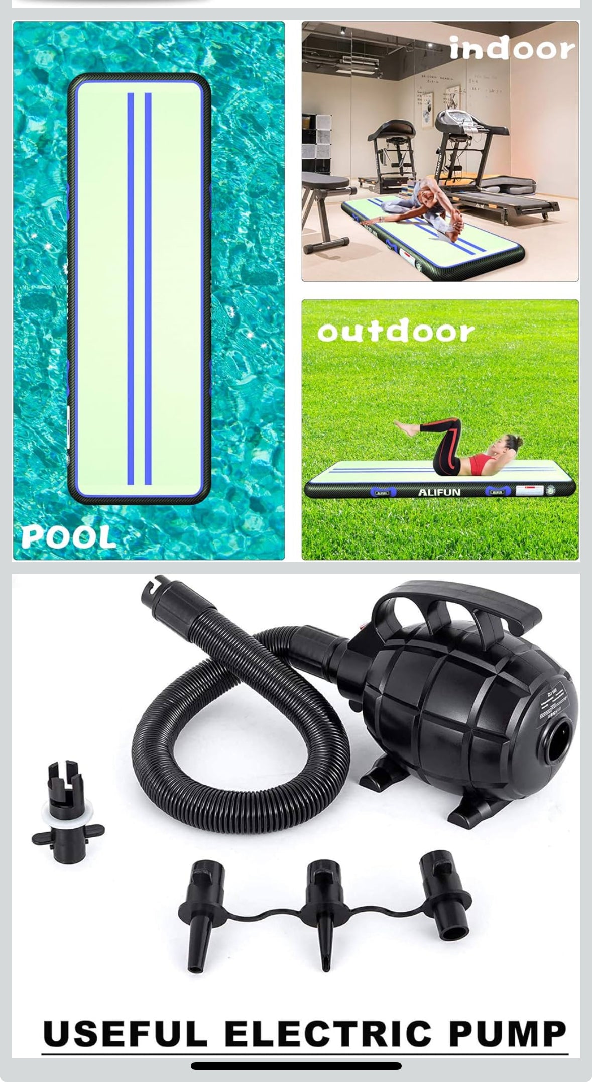 ALIFUN Aufblasbare Luftmatratze, Gymnastikmatte, Gymnastikmatte, 400x100cmTrainingsmatte,20 cm, dick mit elektrischer Luftpumpe