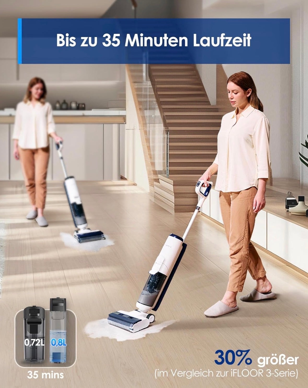 Tineco iFLOOR 5 Breeze Nass Trockensauger, EIN-Schritt-Reinigung für Hartböden, Leichtes Kabelloses Saugwischer
Selbstreinigung, Dreifache Batterielebensdauer, Kantenreinigung