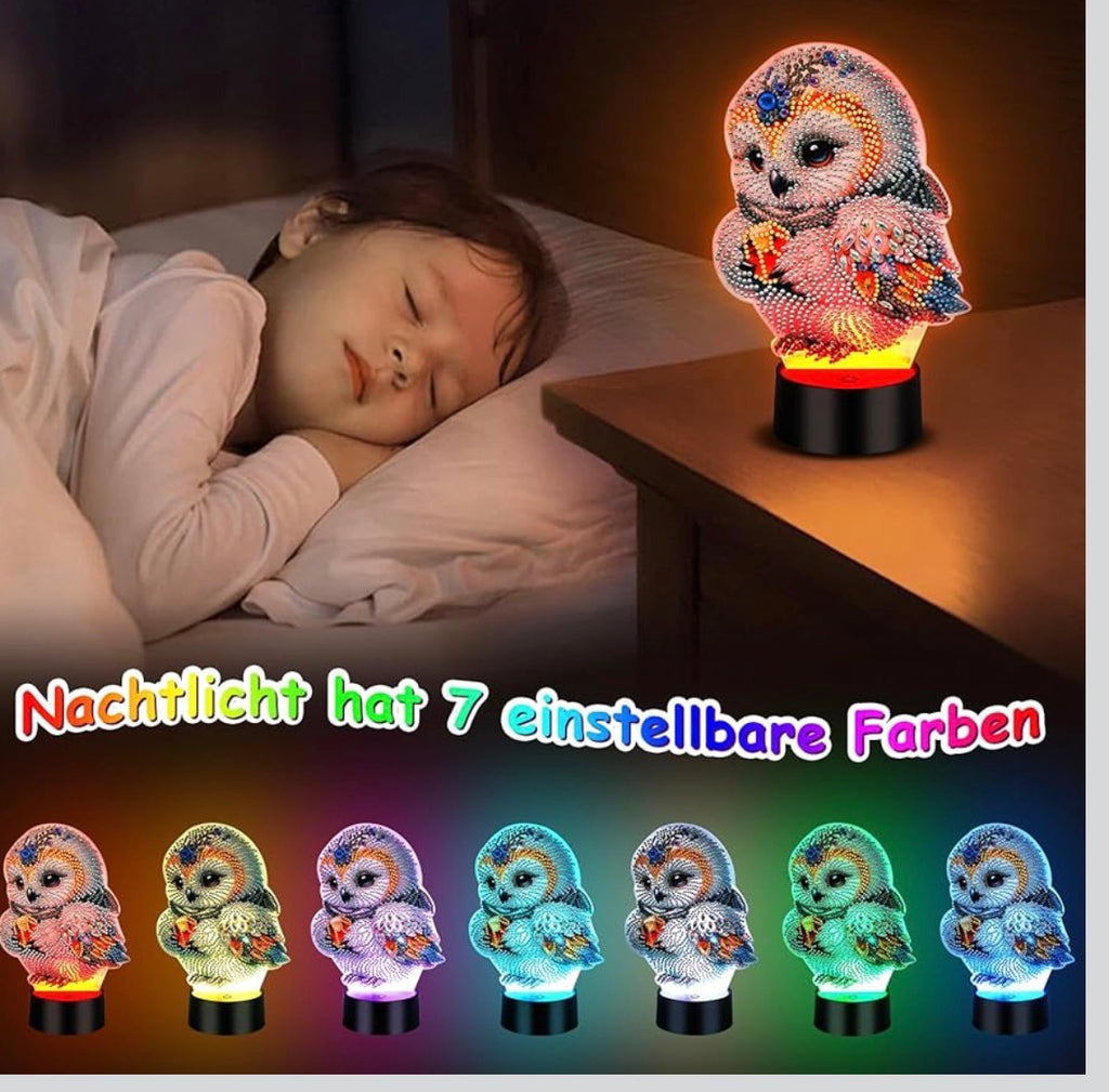 Nachtlicht DIY Diamond Painting Eule Deko, 5D Diamant Painting Kreative Nachtlicht