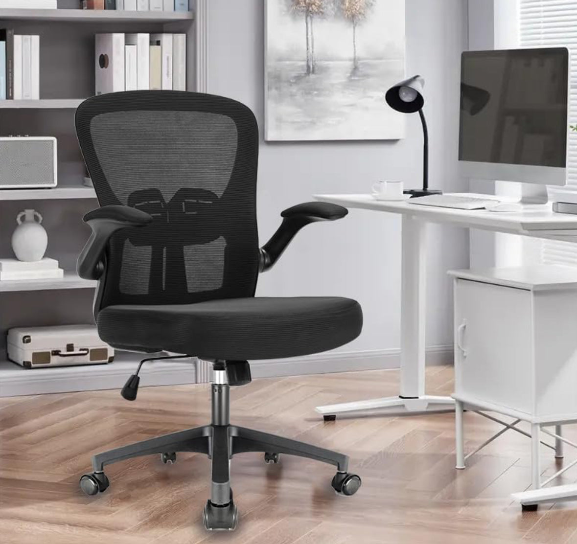Durrafy Ergonomischer Bürostuhl, Schreibtischstuhl mit Verstellbaren Armlehnen, Gaming-Stuhl,Mesh-Bürostühle,Bürostuhl mit Lendenwirbelstütze,Gepolstertem Sitzkissen, 360° Drehstuhl, Schwarz(C-01)