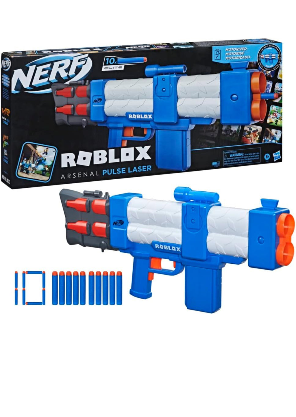 NERF Roblox Arsenal: Pulse Laser Motorized Dart Blaster, 10 Elite Darts, 10-Dart Clip,