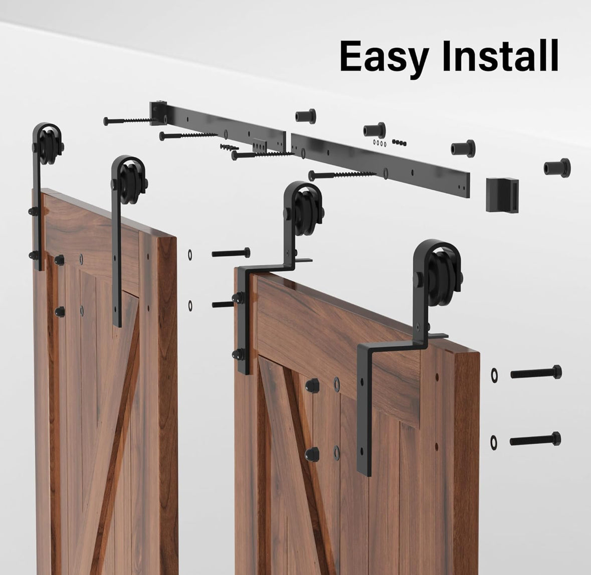 WINSOON 150cm einläufige Bypass-Scheunentür-Hardware-Doppeltüren-Set, strapazierfähig, einläufig, antike Rolle für Schrank, passend für Doppeltüren mit 76cm breiter Tür